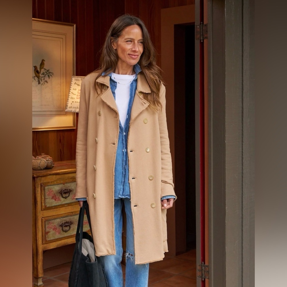 Frank & Eileen Belfast Sweatshirt Trench Coat in Camel Tan Womens Large - Picture 3 of 12
